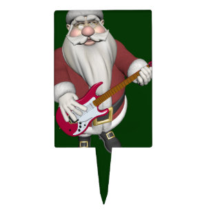 Rock Star Santa With Red Electric Guitar Cake Topper