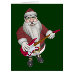 Rock Star Santa With Red Electric Guitar Cards