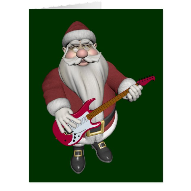 Rock Star Santa With Red Electric Guitar Cards (Front)