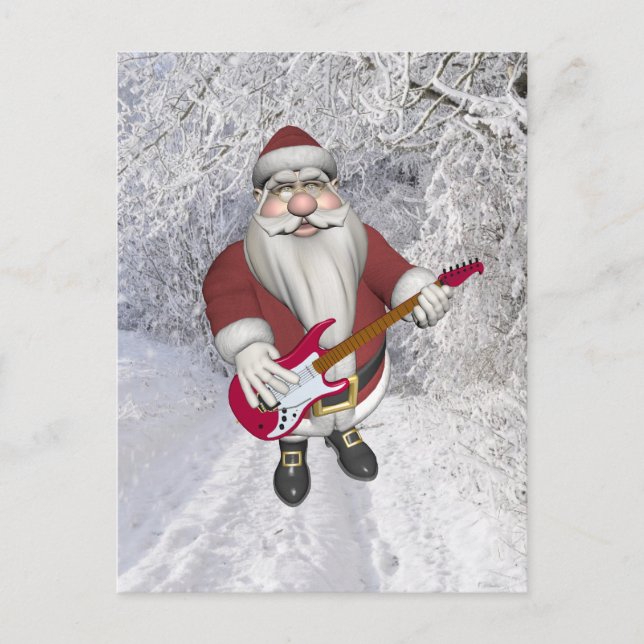 Rock Star Santa With Red Electric Guitar Holiday Postcard (Front)