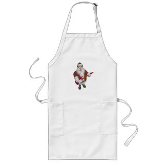 Rock Star Santa With Red Electric Guitar Long Apron