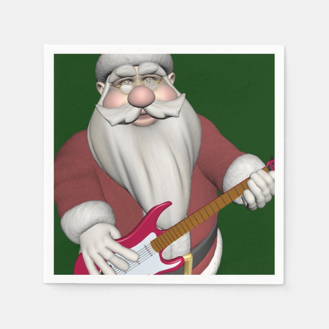 Rock Star Santa With Red Electric Guitar Paper Napkins (Front)