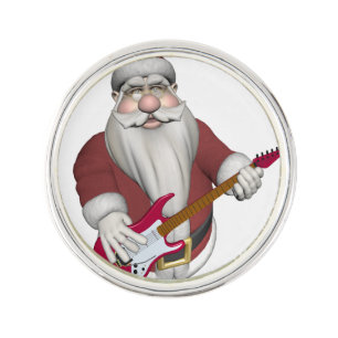 Rock Star Santa With Red Electric Guitar Pin