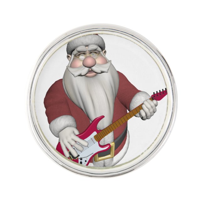 Rock Star Santa With Red Electric Guitar Pin (Front)
