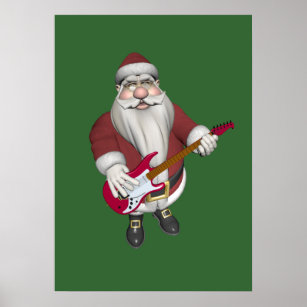 Rock Star Santa With Red Electric Guitar Poster