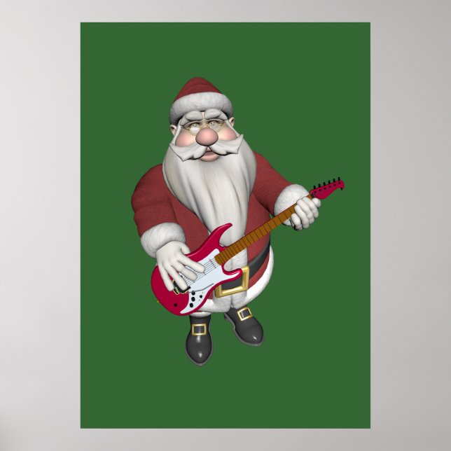 Rock Star Santa With Red Electric Guitar Poster (Front)