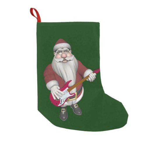 Rock Star Santa With Red Electric Guitar Small Christmas Stocking