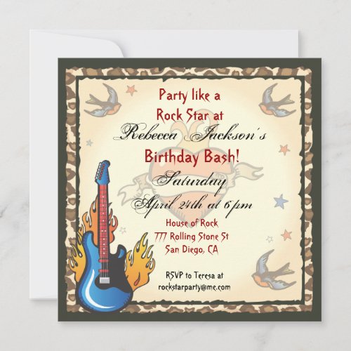 Rock Star Tattoo Invitation