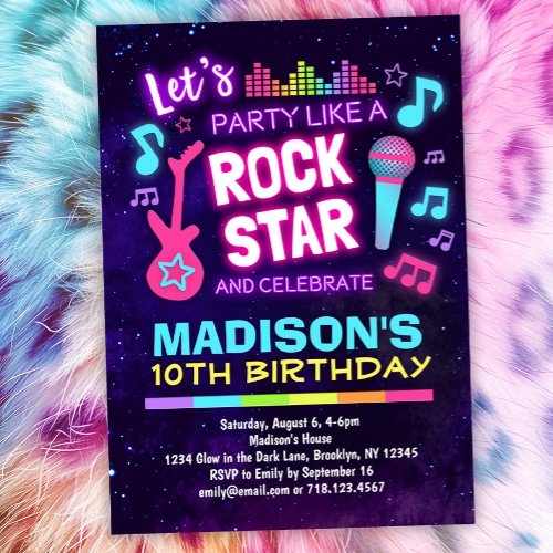Rock Star Theme Birthday Party Invitation