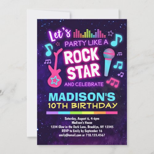 Rock Star Theme Birthday Party Invitation