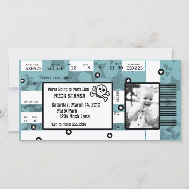 Rock Star Ticket Invitation or Thank You Card (Front)