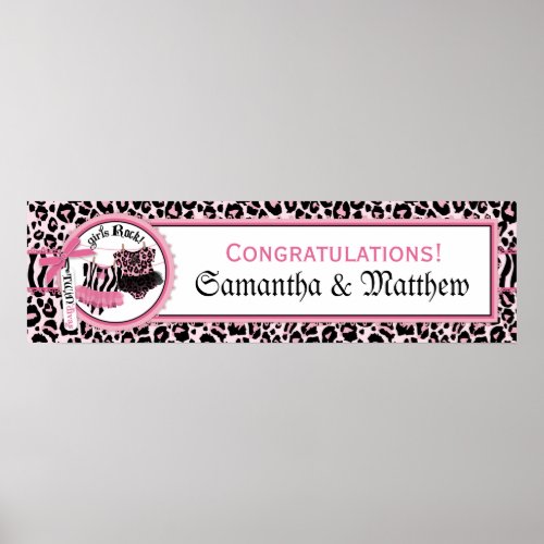 Rock Star Tutu Baby Shower Banner for Twin Girls Poster