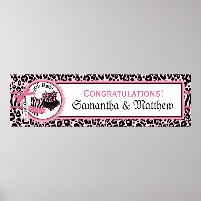 Rock Star Tutu Baby Shower Banner for Twin Girls Poster (Front)