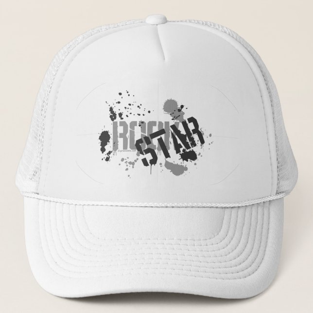 Rock Star White Mesh Truckers Cap Paint Splatter (Front)