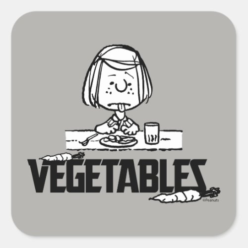 Rock Tees  Peppermint Patty Hates Vegetables Square Sticker