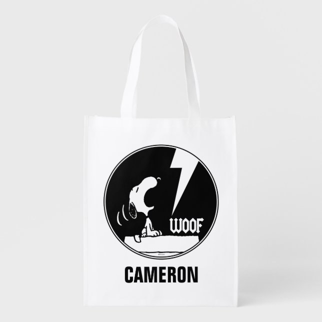 Rock Tees | Snoopy Howling | Add Your Name Grocery Bag (Front)