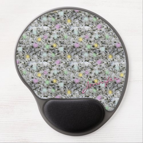 Rock Texture White Granite with Pastel Dots Name Gel Mouse Pad