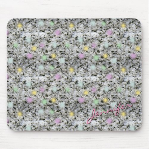 Rock Texture White Granite with Pastel Dots Name Mouse Pad