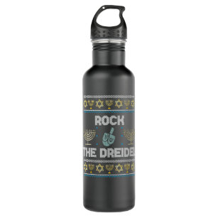 Rock The Dreidel Ugly Hanukkah Sweater Chanukkah H Stainless Steel Water Bottle