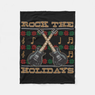 Rock The Holidays Guitar Ugly Christmas Sweater Fleece Blanket