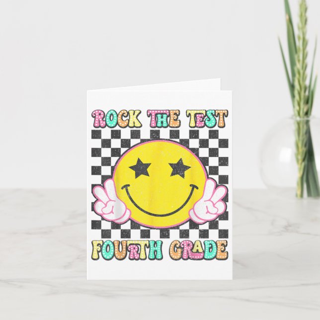 Rock The Test Day 4th Grade Teacher Fourth Grade T Card (Front)