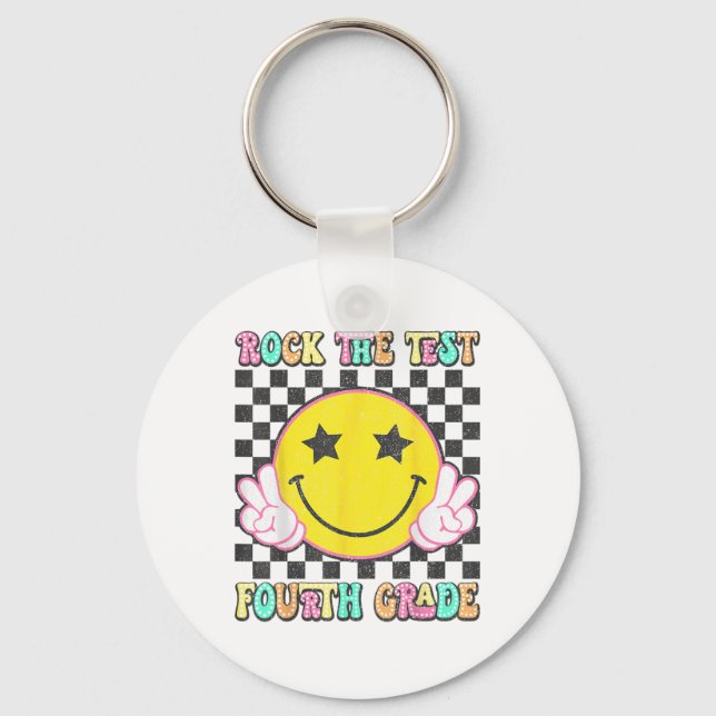 Rock The Test Day 4th Grade Teacher Fourth Grade T Keychain (Front)