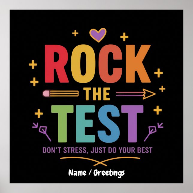 Rock the Test Don’t Stress Funny Motivational  Poster (Front)