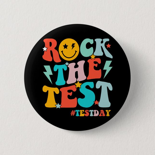 Rock The Test Testing Day Motivational Students Ki Button (Front)