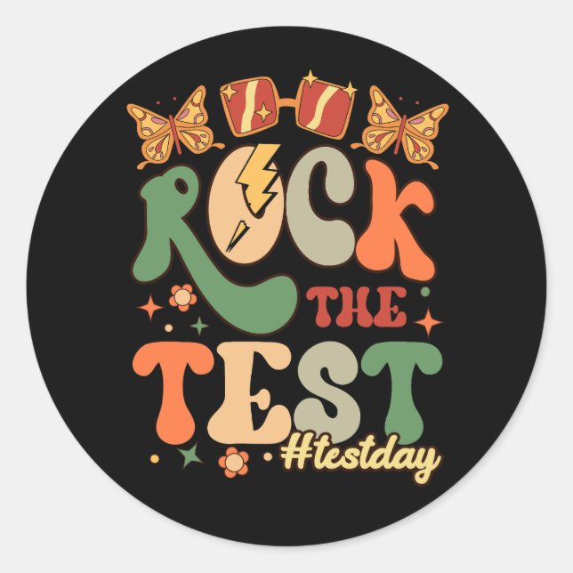 Rock The Test Testing Day Motivational Teacher #Te Classic Round Sticker (Front)