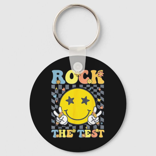 Rock The Test Testing Day Teacher  Keychain (Front)