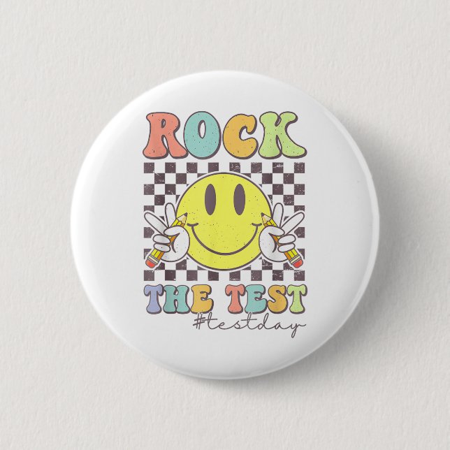 Rock The Test Testing Motivational Teacher  Button (Front)