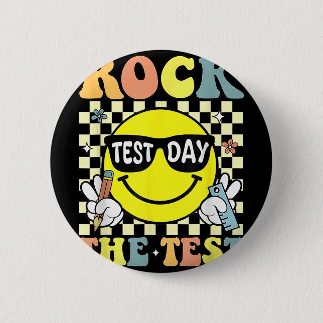 Rock The Test Testing Motivational Teacher  Button (Front)