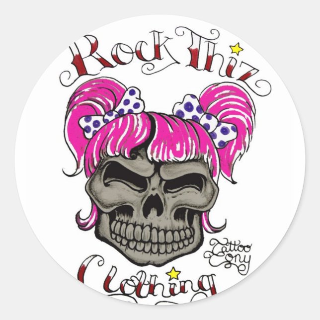 Rock Thiz Clothing & Tattoo Tony Pink Ponytails Classic Round Sticker (Front)
