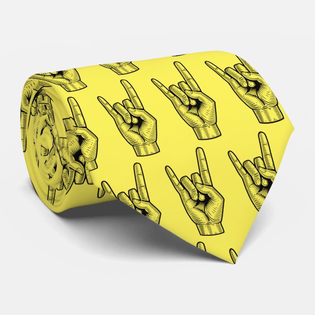 Rock Vibes: Retro Hand-Drawn Neck Tie (Rolled)
