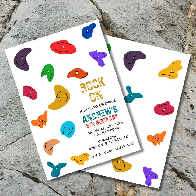 Rock Wall Climbing Birthday  Invitation (colorful rock climbing kids invite, fun, modern and fully customizable)