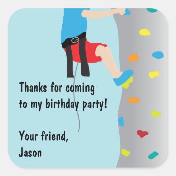 Rock Wall Climbing Birthday Party Favor Square Sticker by adams_apple at Zazzle