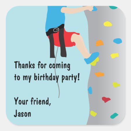 Rock Wall Climbing Birthday Party Favor Square Sticker