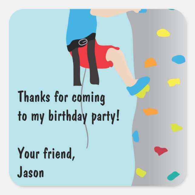 Rock Wall Climbing Birthday Party Favor Square Sticker (Front)