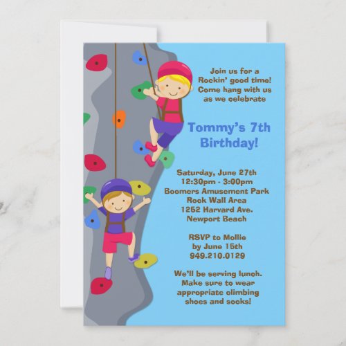 Rock Wall Climbing Birthday Party Invitation