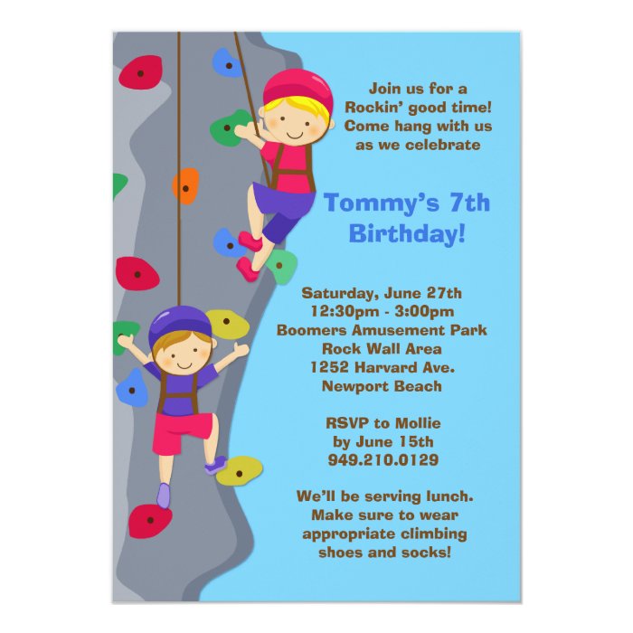 Rock Wall Climbing Birthday Party Invitation Zazzle