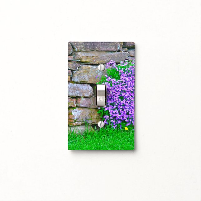"ROCK WALL & CLIMBING PURPLE FLOWERS" LIGHT SWITCH COVER (In Situ)