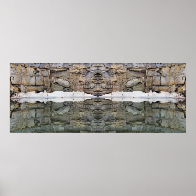 Rock Wall Reflections In Pond Mirror Abstract Poster (Front)