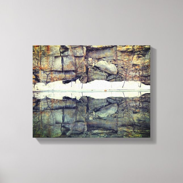 Rock Wall Reflections In Pond Nature Canvas Print (Front)
