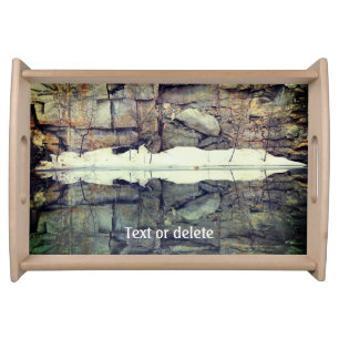 Rock Wall Reflections In Pond Nature Personalized Serving Tray