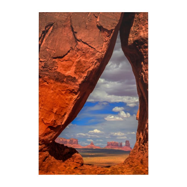Rock window to Monument Valley, AZ Acrylic Print (Front)