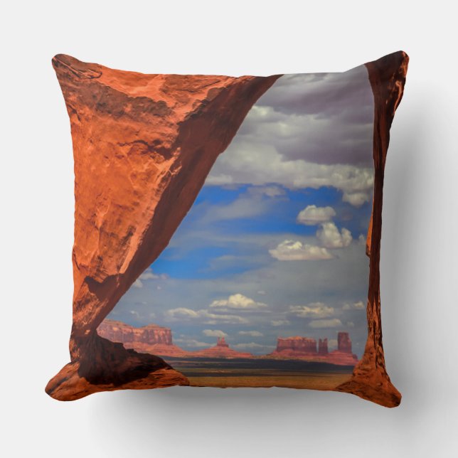 Rock window to Monument Valley, AZ Throw Pillow (Front)