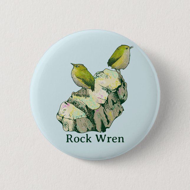 Rock Wren birds New Zealand Button (Front)