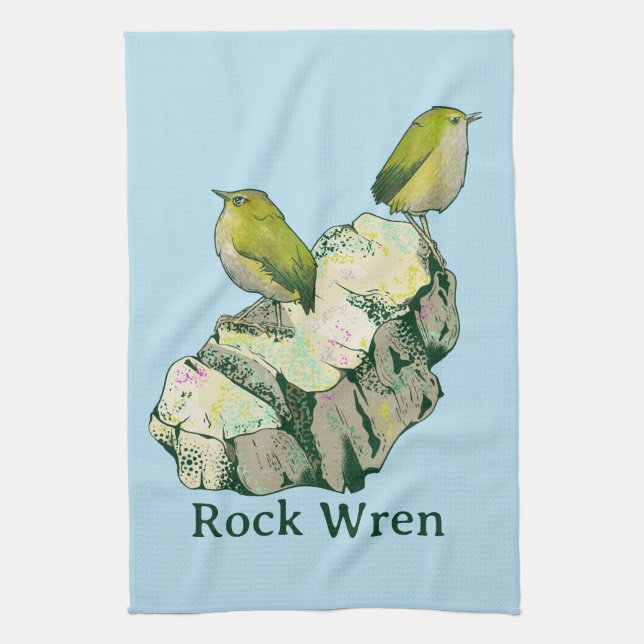 Rock Wren birds New Zealand Kitchen Towel (Vertical)