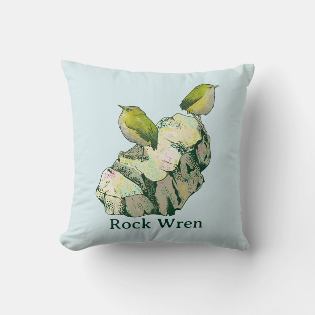 Rock Wren birds New Zealand Throw Pillow (Front)