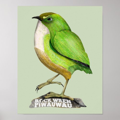 Rock Wren piwauwau NZ BIRD Poster